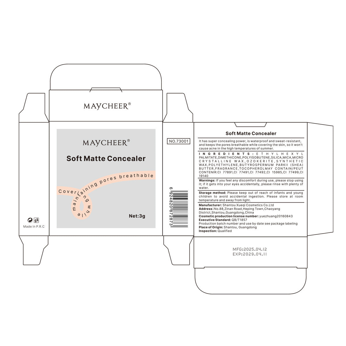 Creamy Concealer Makeup Stick - Cover Dark Circles, Blemishes & Acne with Precision Brush