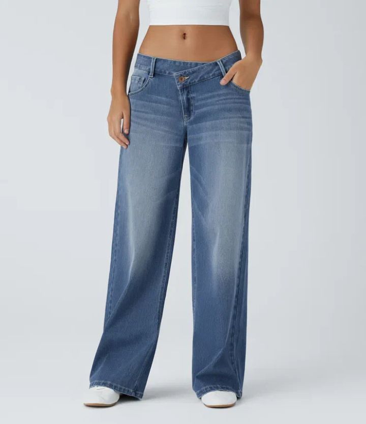 High Waist Straight Leg Jeans - Classic Denim Pants for Women