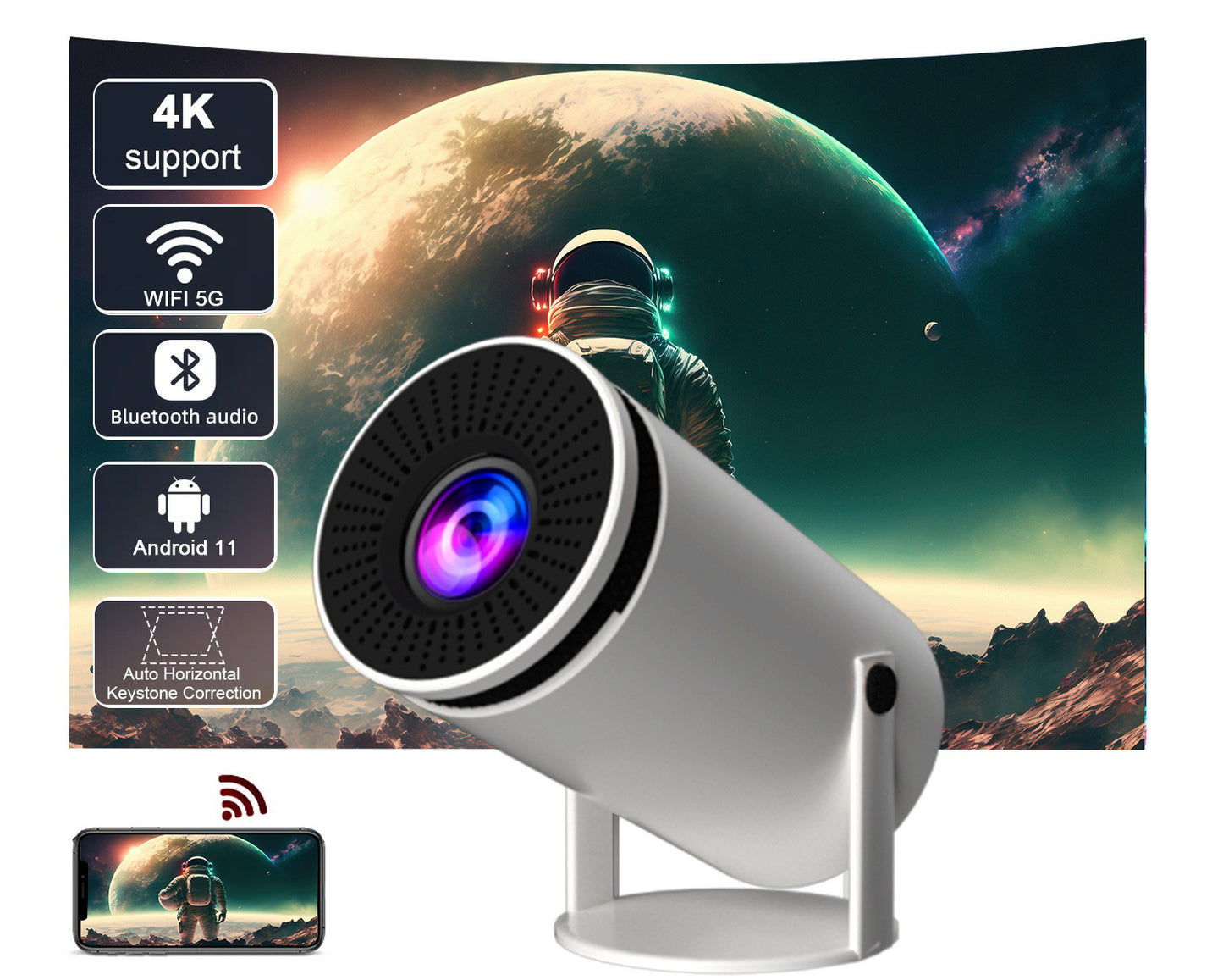 Android Smart Projector - 720P HD Home Video Projector with Wi-Fi & Bluetooth