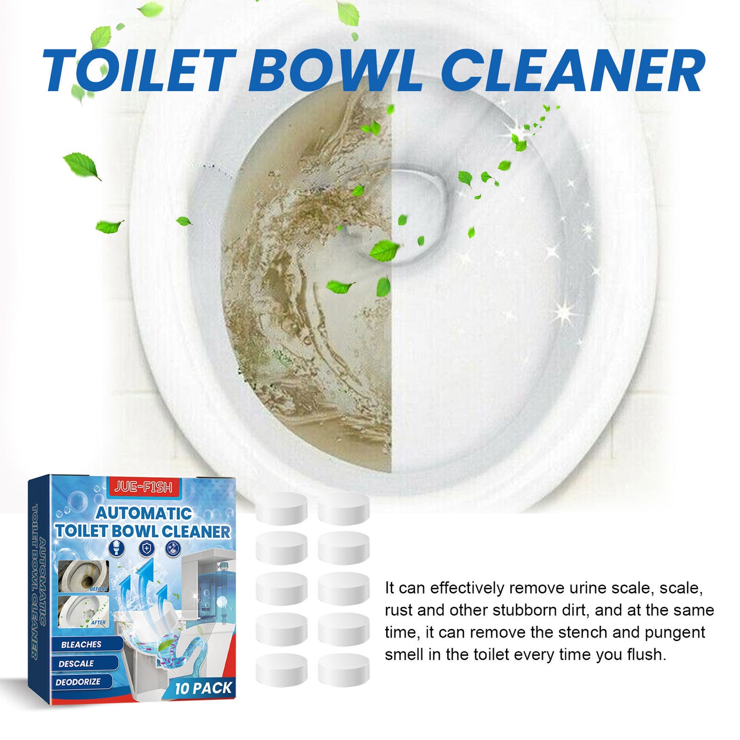 Toilet Cleaning Tablets - Effervescent Bowl Cleaner & Deodorizer, 10 Count