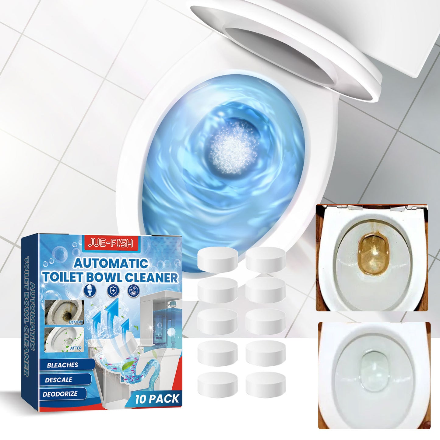 Toilet Cleaning Tablets - Effervescent Bowl Cleaner & Deodorizer, 10 Count