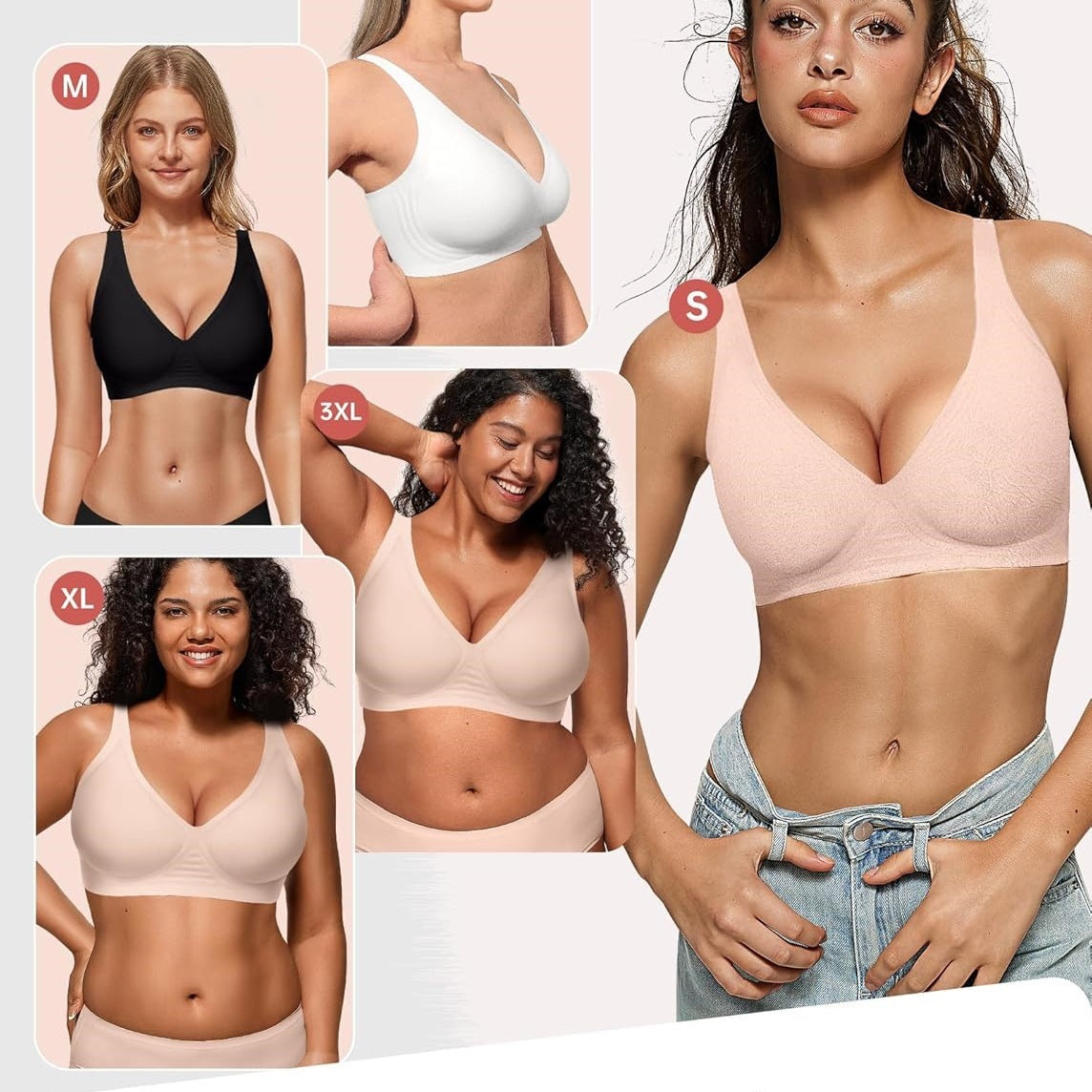 Seamless Deep V Neck Bra - No Wire Comfort Bra for Everyday Wear