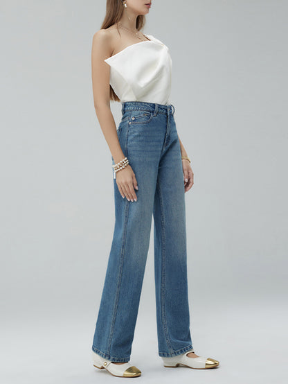 Women's Wide Leg Denim Pants - High Waist Loose Fit Jeans