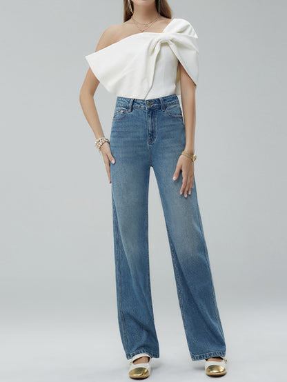 Women's Wide Leg Denim Pants - High Waist Loose Fit Jeans