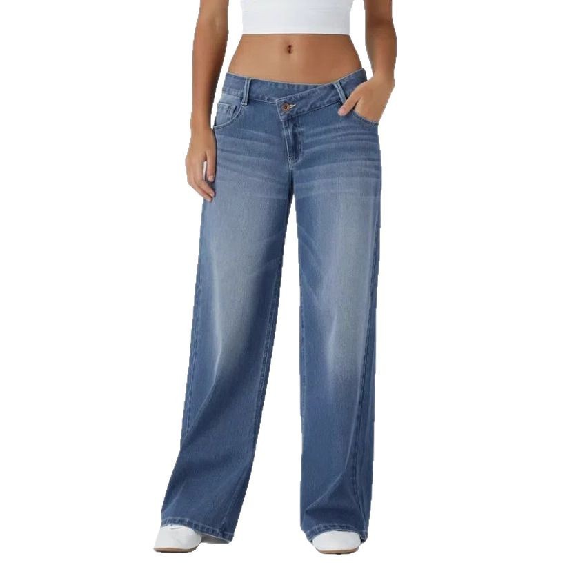 High Waist Straight Leg Jeans - Classic Denim Pants for Women