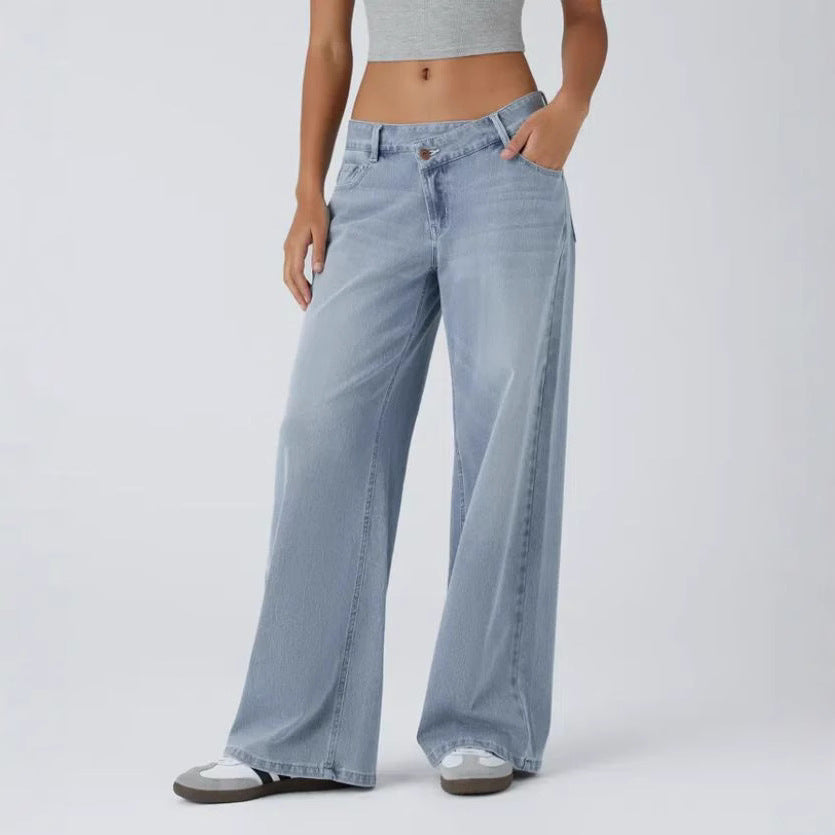 High Waist Straight Leg Jeans - Classic Denim Pants for Women