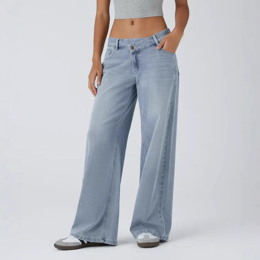 High Waist Straight Leg Jeans - Classic Denim Pants for Women